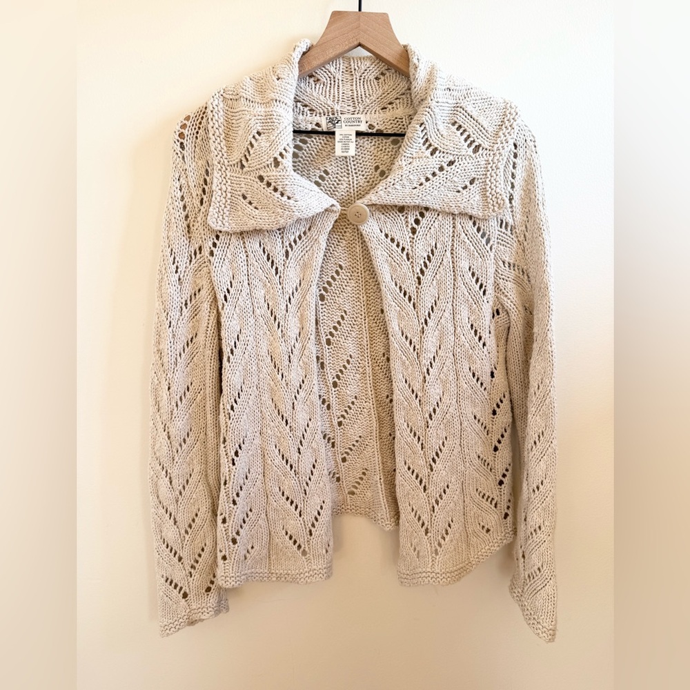 Cotton Country by Parkhurst Cotton Flax Linen Knitted Crocheted Cardigan Medium